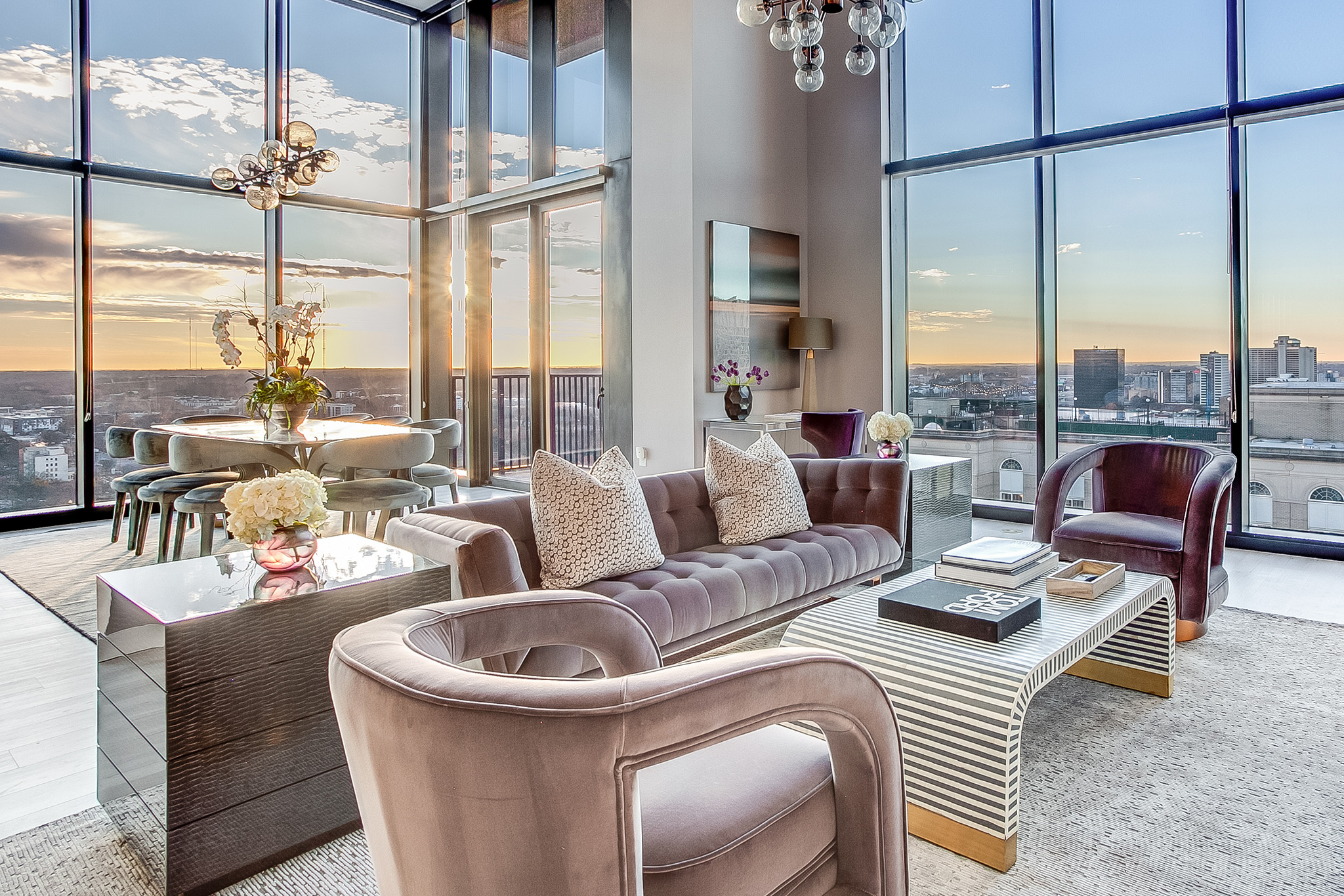 A luxurious hotel alternative in Atlanta, Georgia, with high-quality furniture, overlooking the city