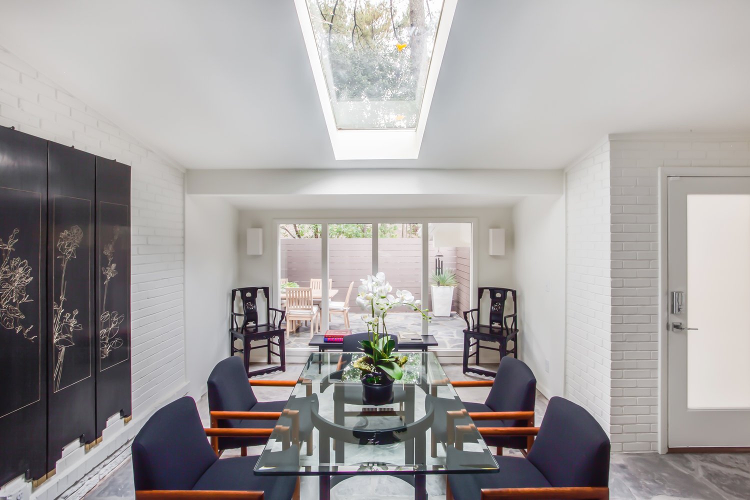 Dining Table, Chairs, Seating Area with Coffee Table and Chairs.