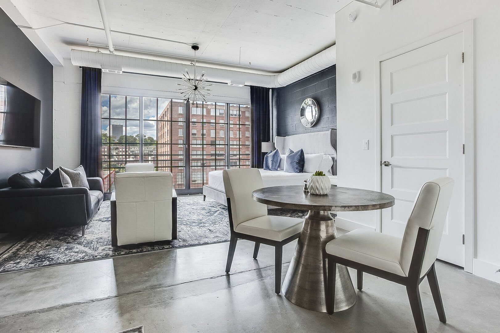 Dining area with seating for two.