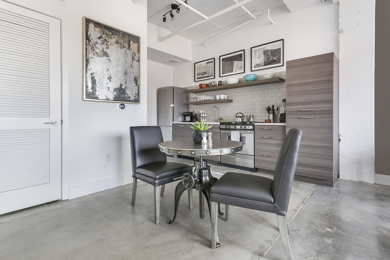 Dining area with seating for two.