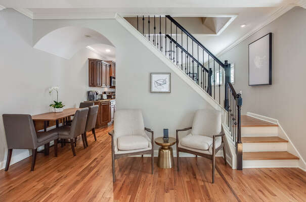 The Staircase, Chairs, Side Table, Dining Set, and the Kitchen.