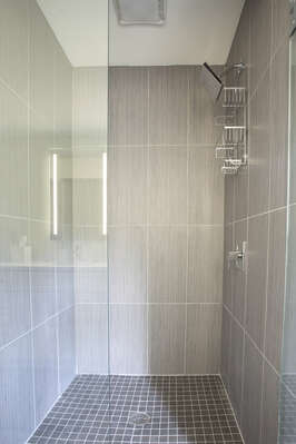 Walk-In Shower with Glass Door.