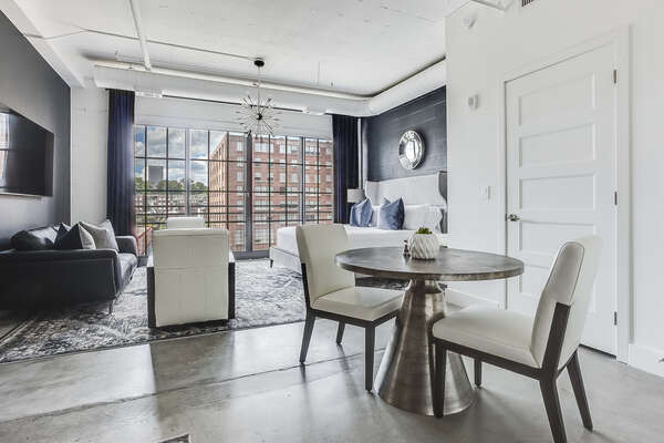 Dining area with seating for two.