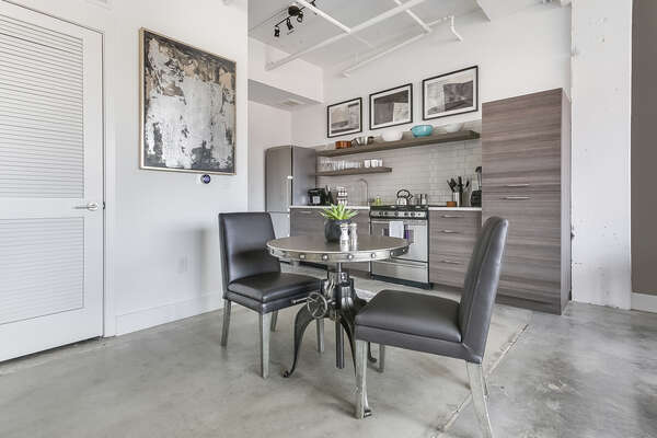 Dining area with seating for two.
