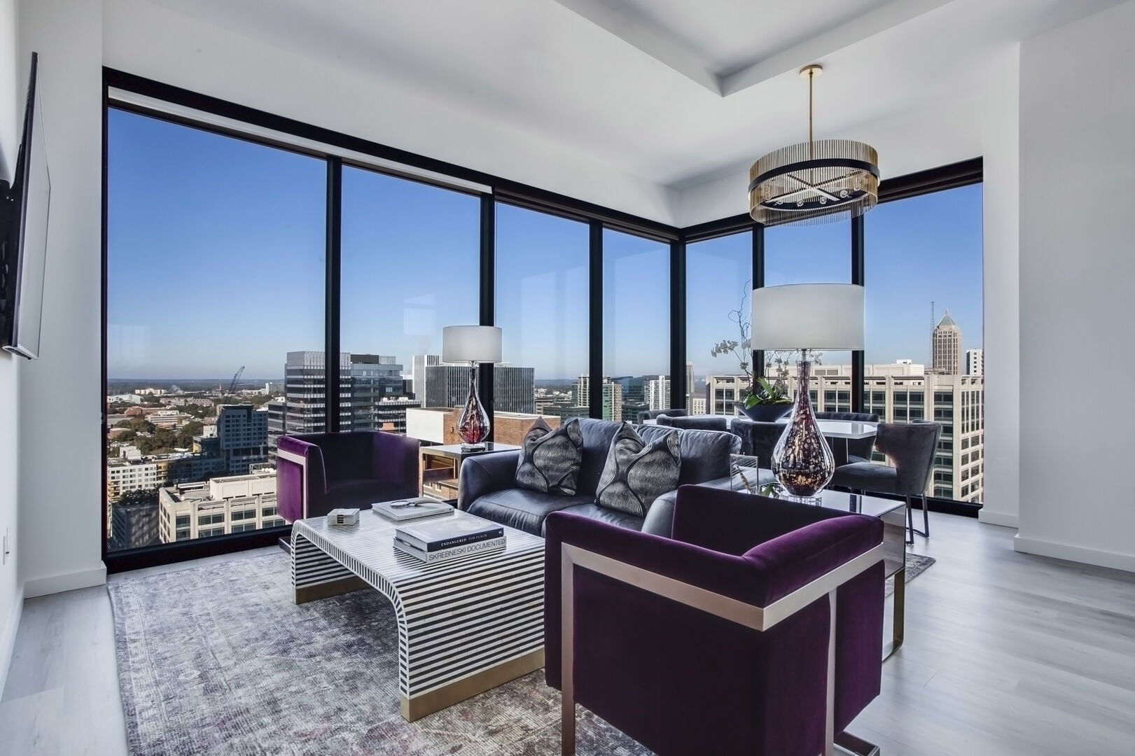 living room with large windows